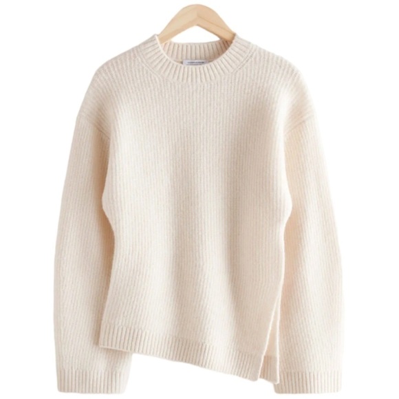 & Other Stories Sweaters - NWOT & Other Stories Asymmetric Hem Ribbed Wool Sweater in Ivory S